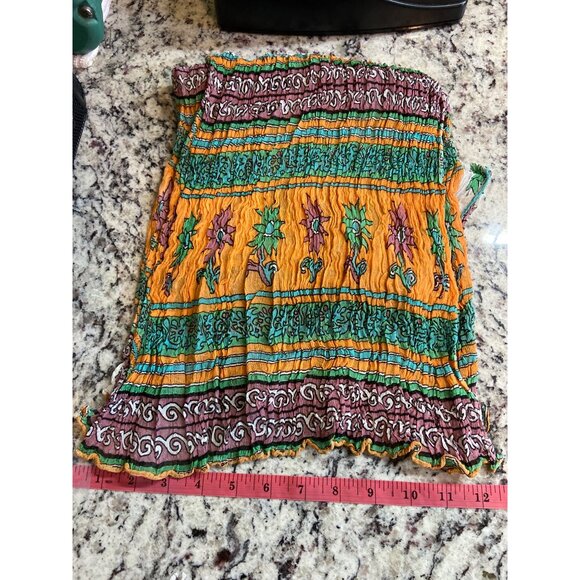 Womens Rectangle Scarf Multicolor Crinkle Cotton White Green Orange Floral Boho - Picture 7 of 7